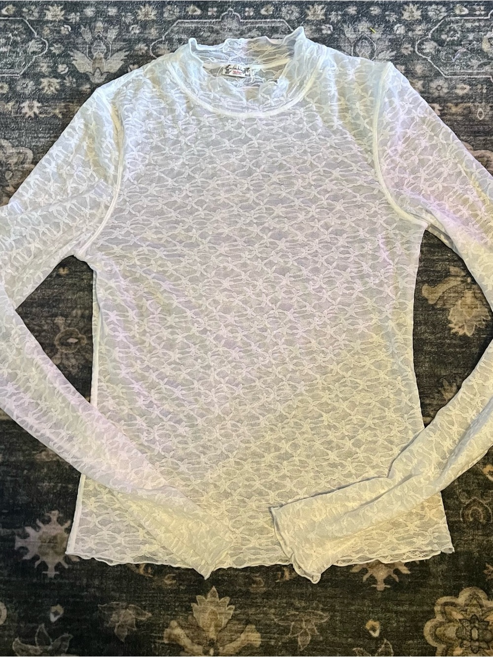 Free People Lace Long Sleeve Mock Neck